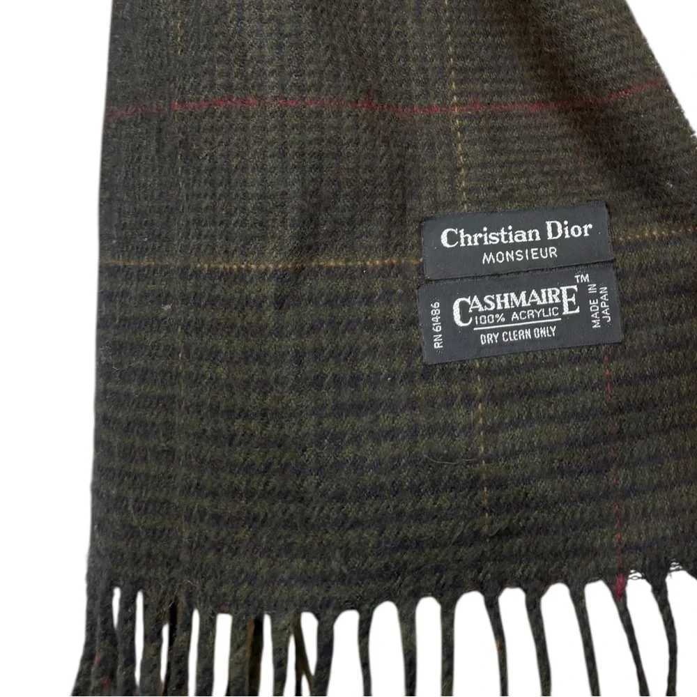 Christian Dior Monsieur Brown Plaid checkered Cashmere Green Plaid Scarf
